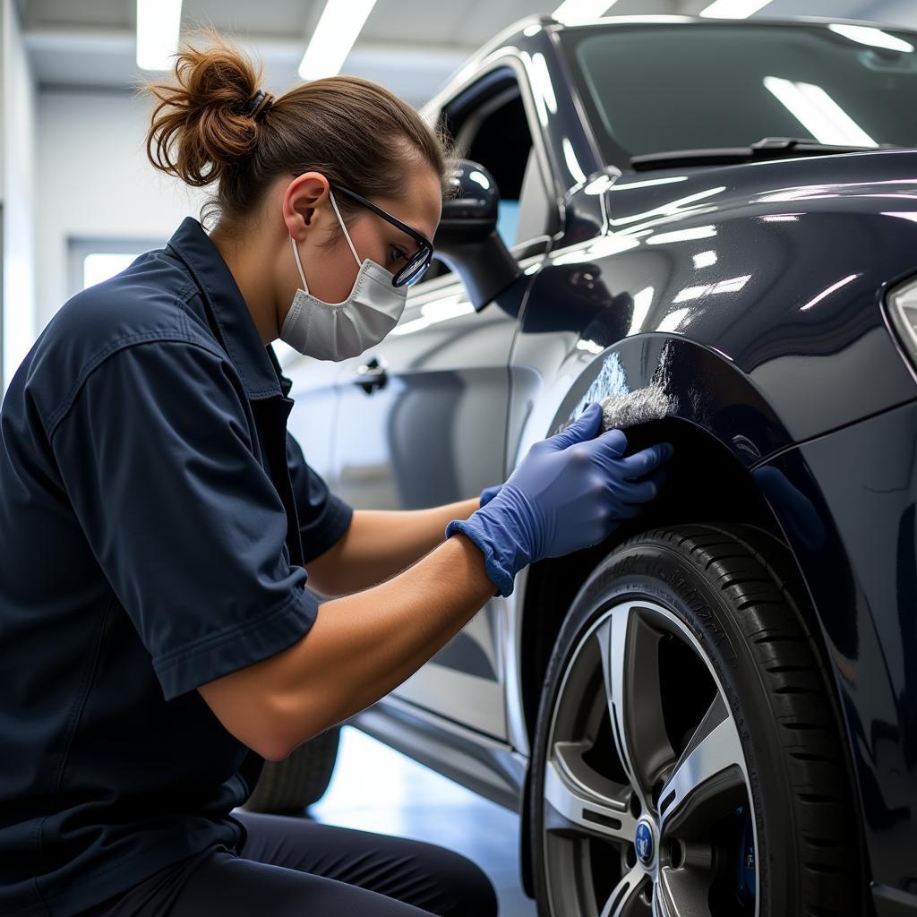 Experienced Car Detailer Applying Ceramic Coating