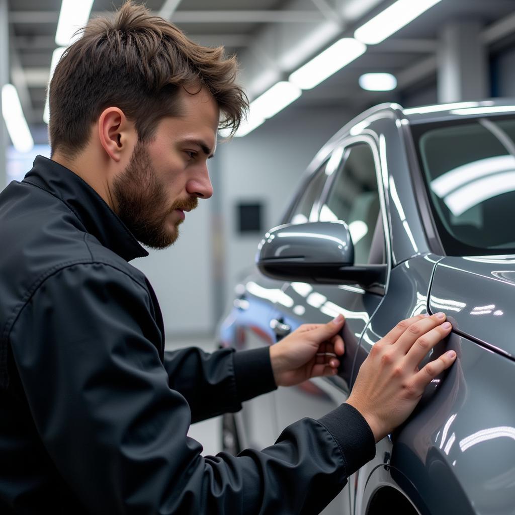 Experienced Car Detailer Applying Ceramic Coating