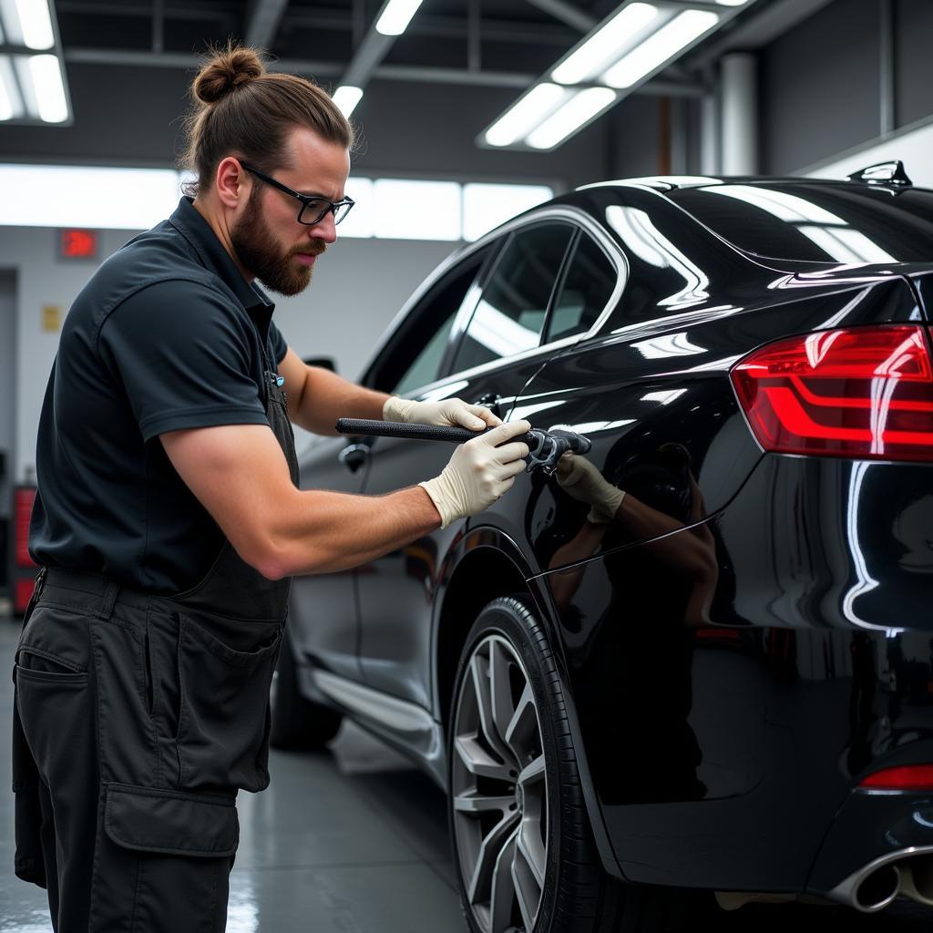 Experienced Car Detailer in Chicago Applying Ceramic Coating