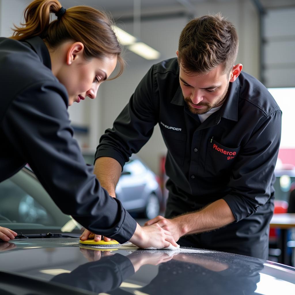 Experienced Car Detailer Mentoring a New Employee