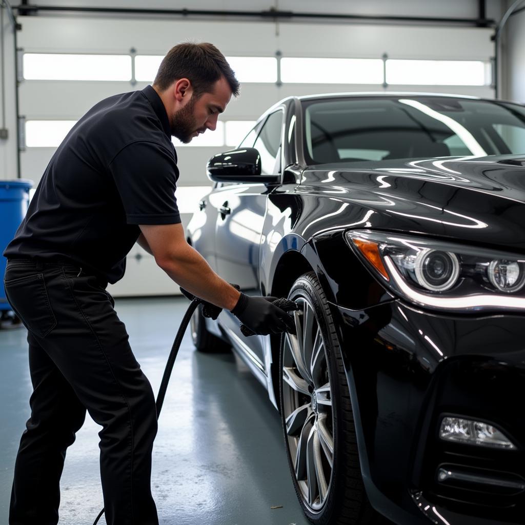 Experienced Car Detailer Working on a Luxury Car