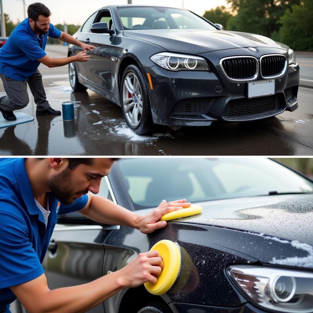 A car undergoing exterior detailing in Coburg North, including washing, waxing, and polishing.