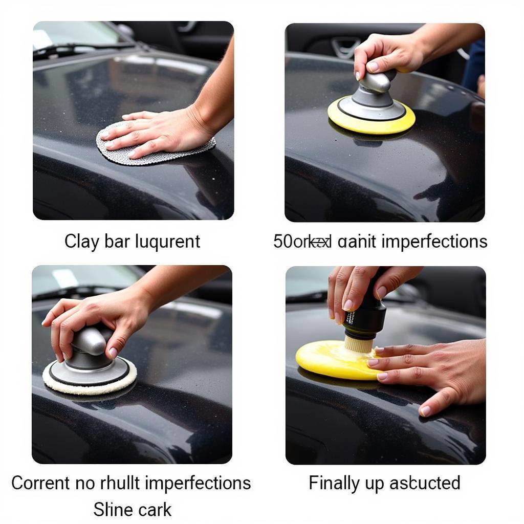 Exterior Car Detailing Process Showing Clay Bar, Polish, and Wax Application