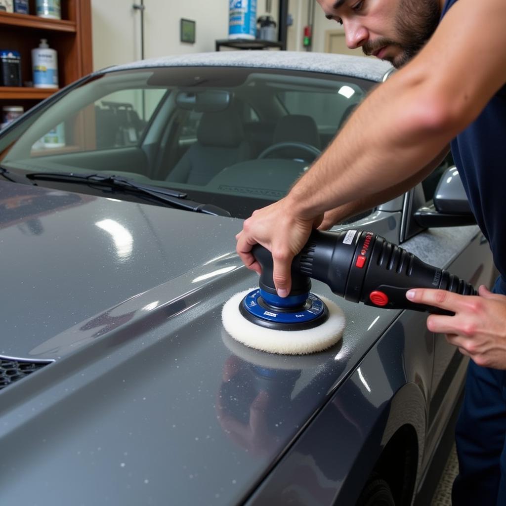 Exterior car detailing process in action