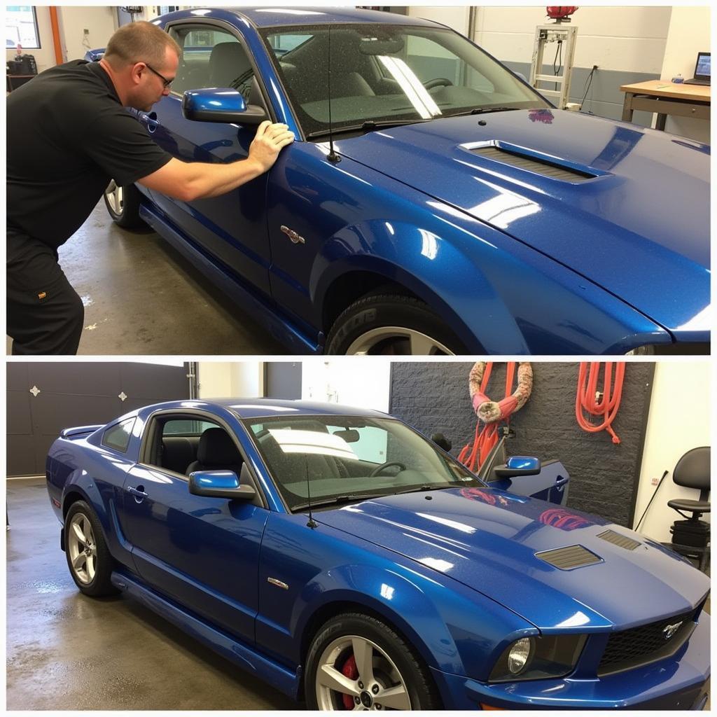 Exterior car wash and wax service being performed near 08022