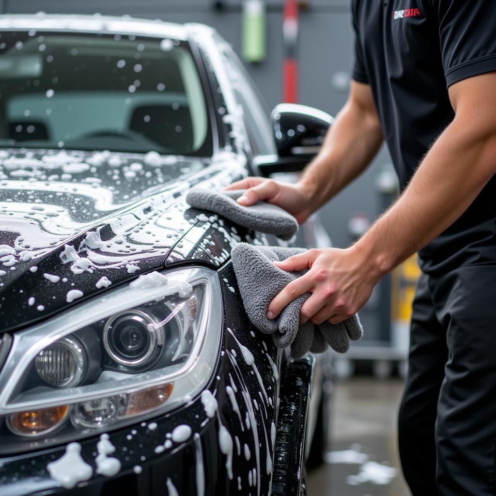 Professional Detailer Washing a Car