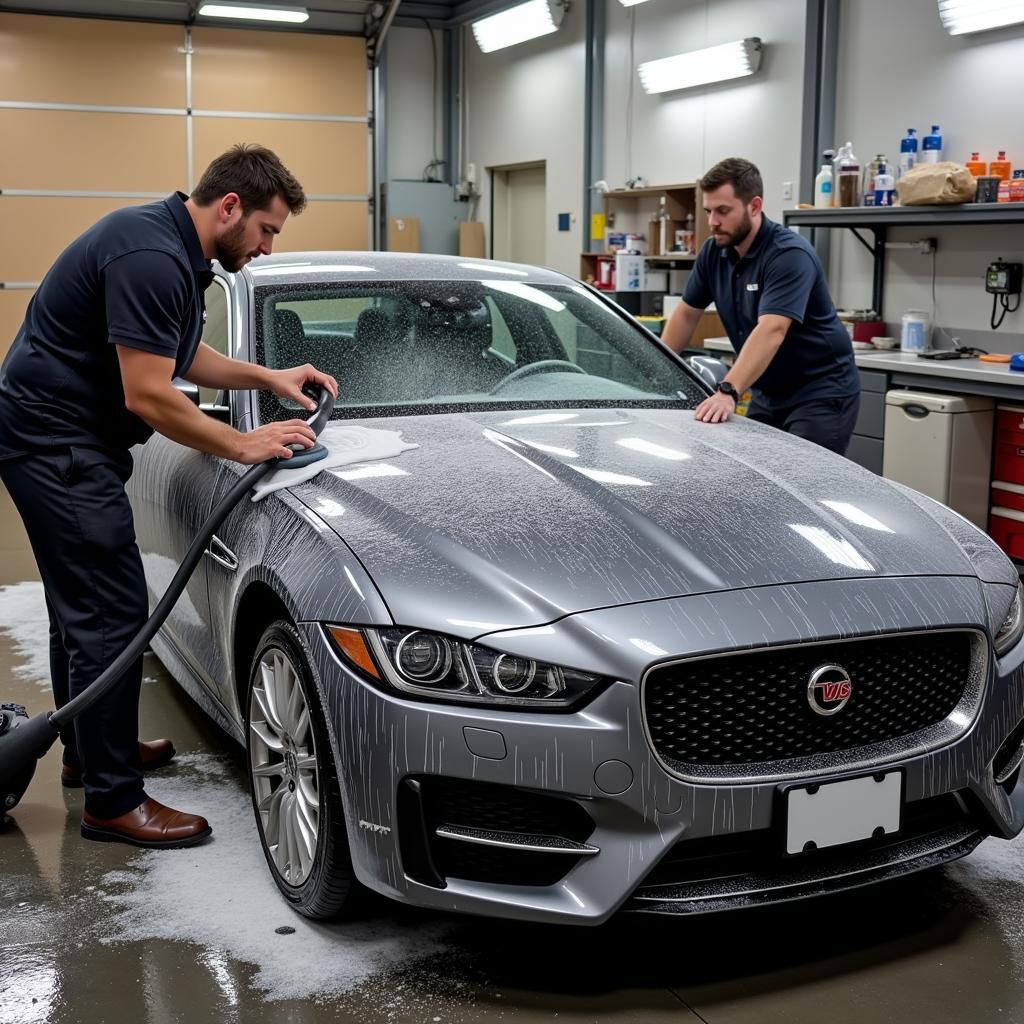 Exterior Detail Car Wash in Redding, CA: A car undergoing a thorough exterior detail, showcasing the washing, clay bar treatment, and polishing stages.