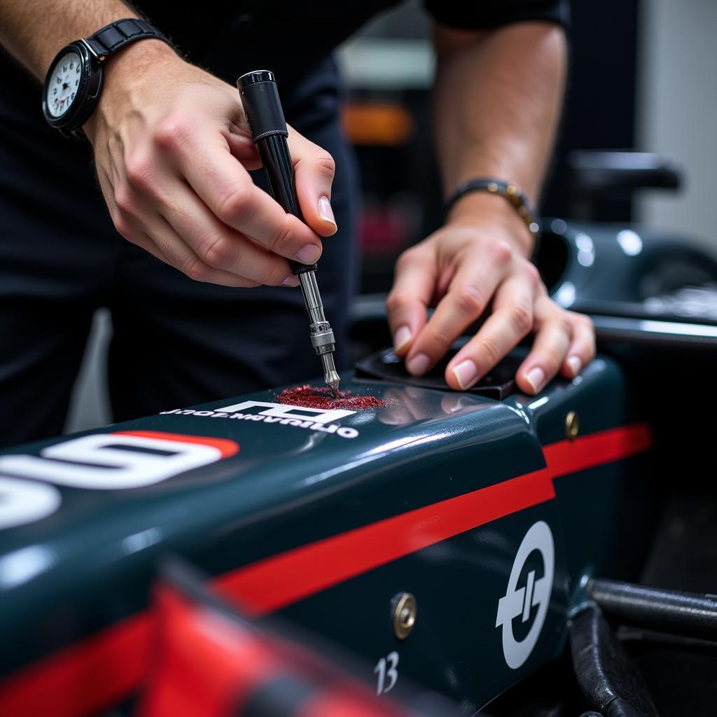 Detailed View of Formula 1 Car Detailing Process