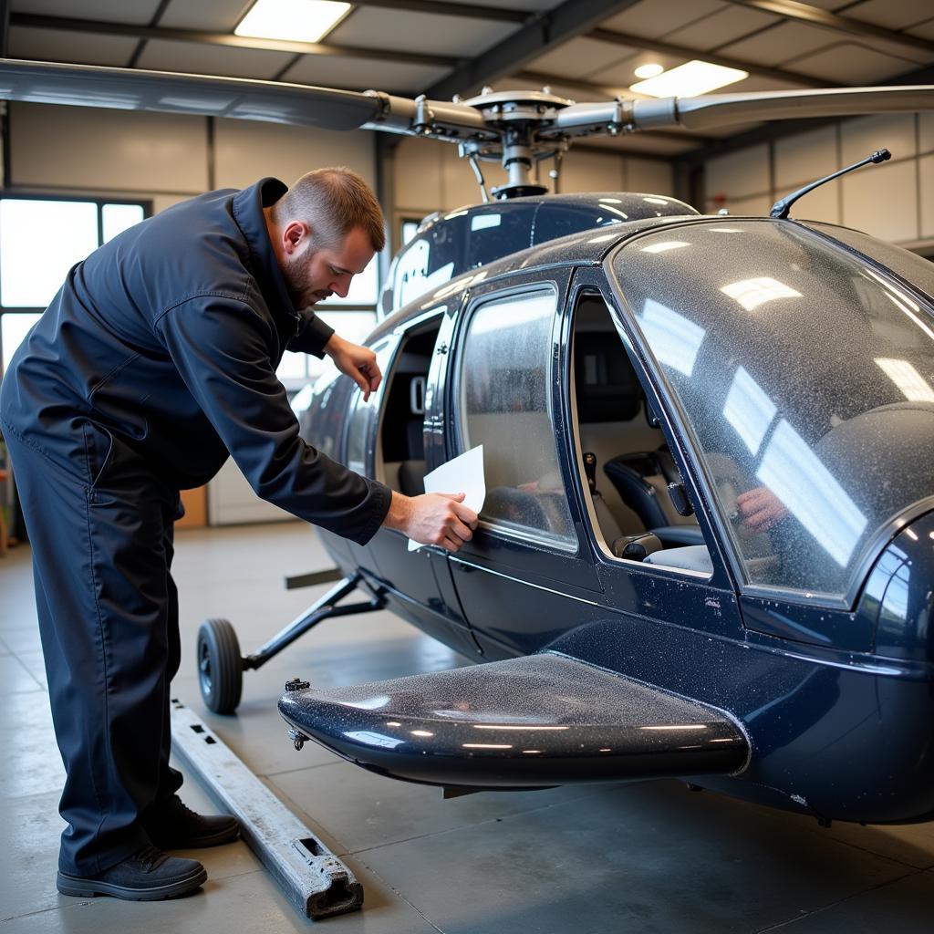 Flying Car Detailing Process: A technician performing specialized maintenance on a flying car, highlighting the unique tools and techniques required.