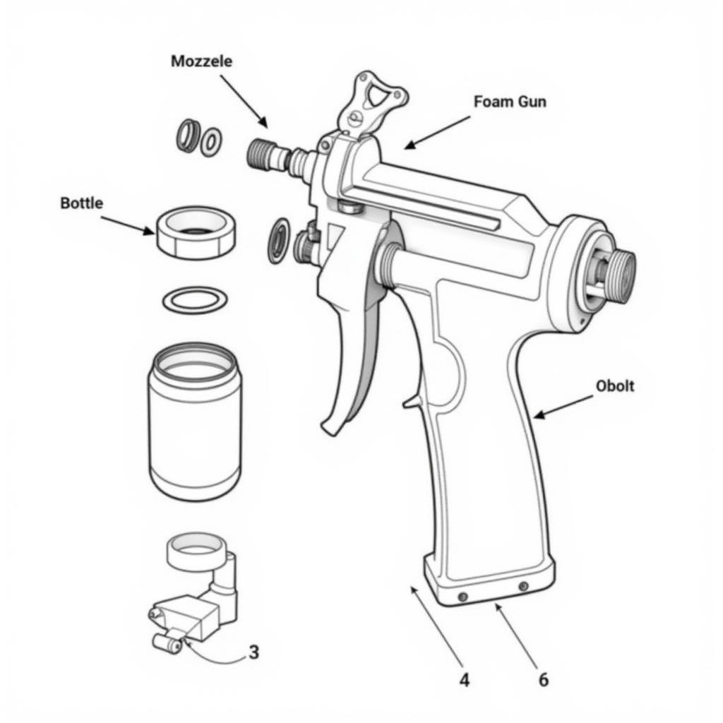 Detailed view of foam gun parts and components