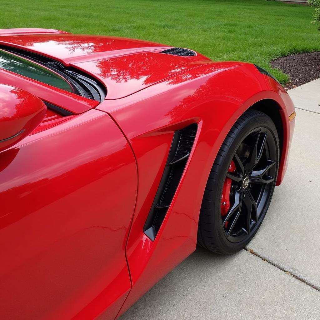 Exterior of a fully detailed car wash, showcasing the gleaming paintwork and spotless wheels.