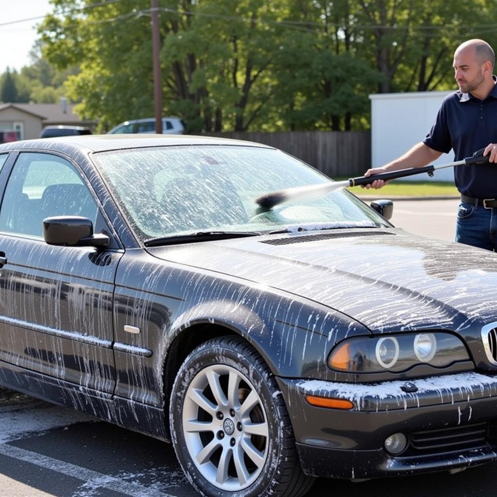 Professional Detailer Using a Gas-Powered Car Dryer