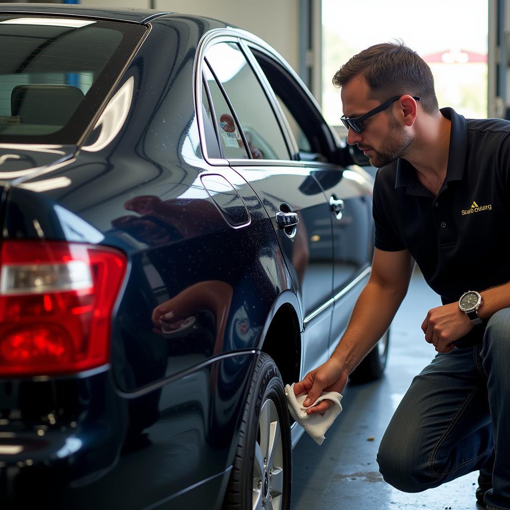 Inspecting Car After Groupon Car Detailing