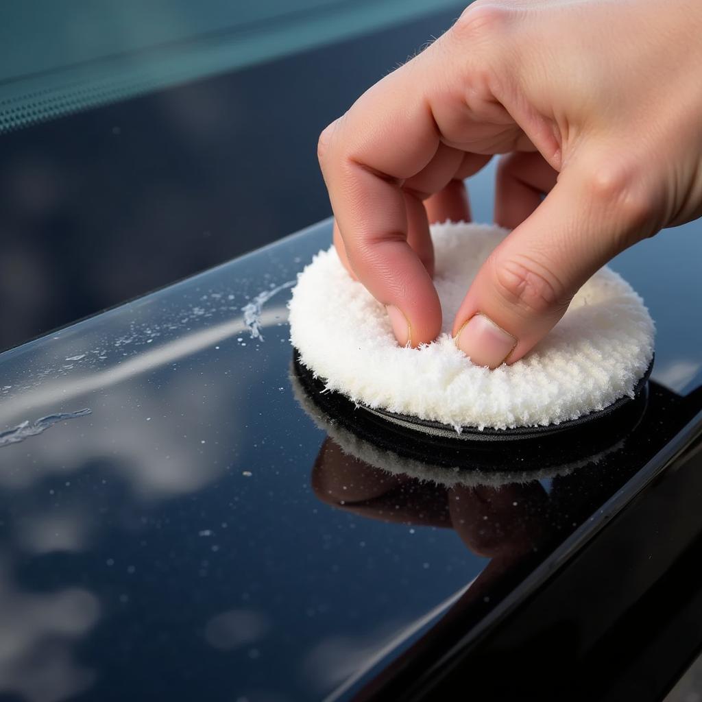 Hand applying car polish to remove swirls