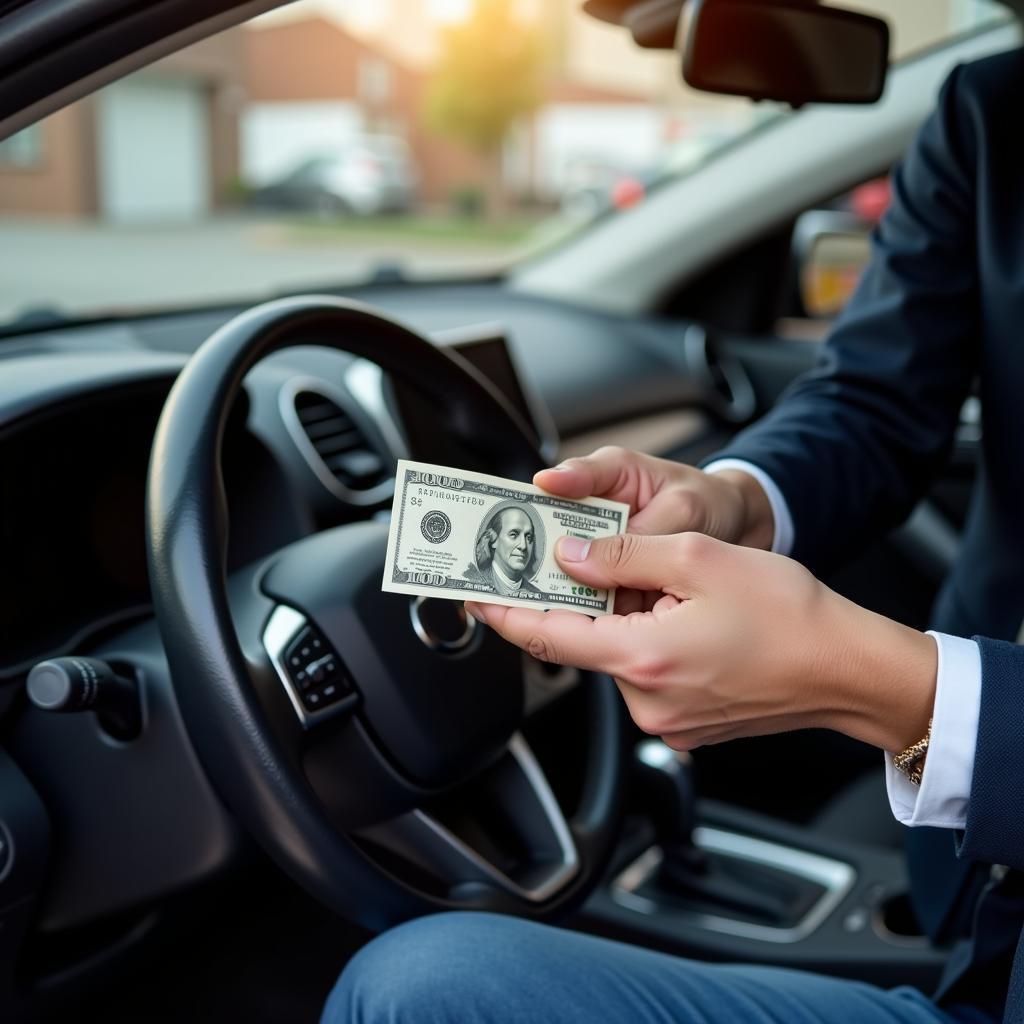 Handing a Cash Tip to a Car Detailer