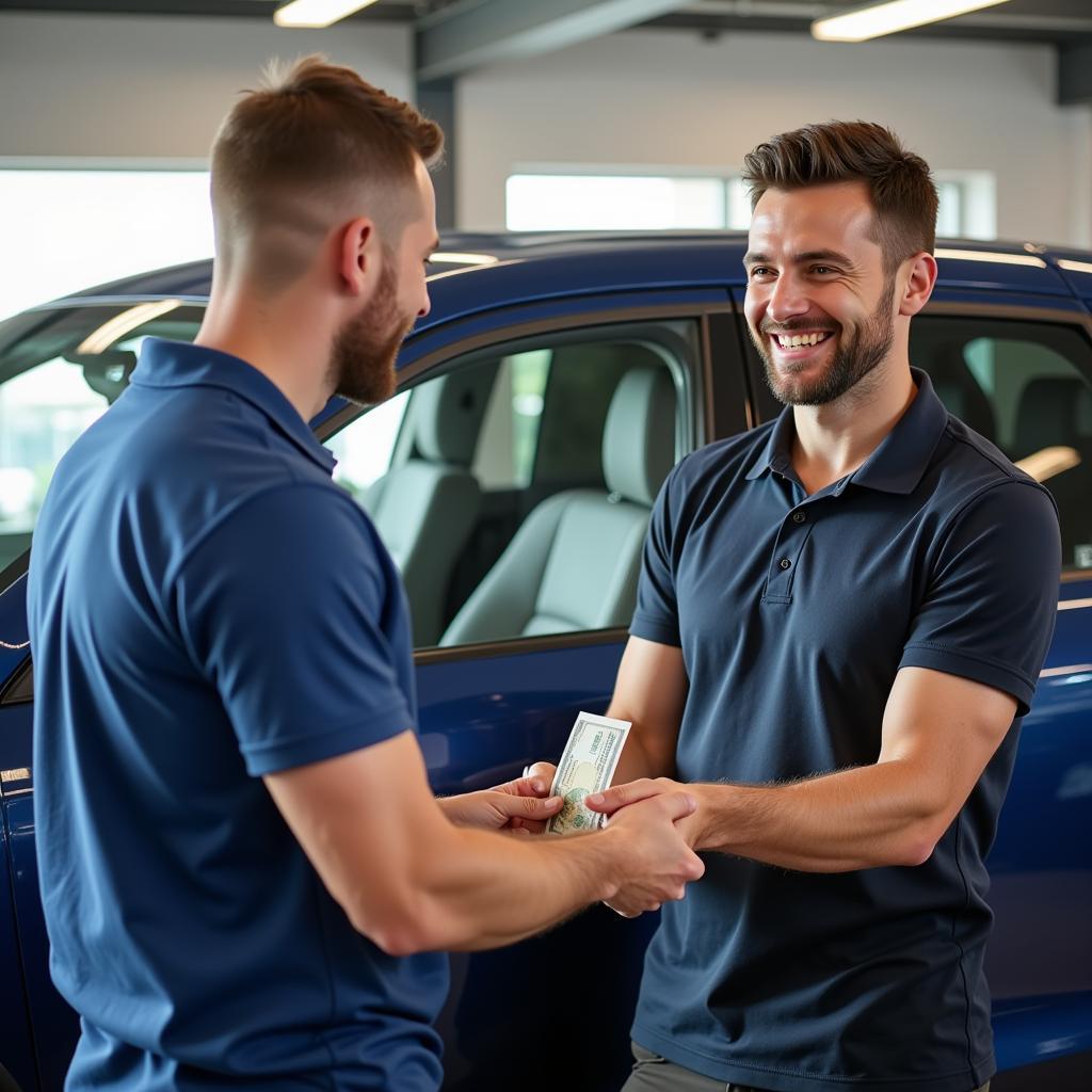 Happy Car Detailer Receiving a Tip