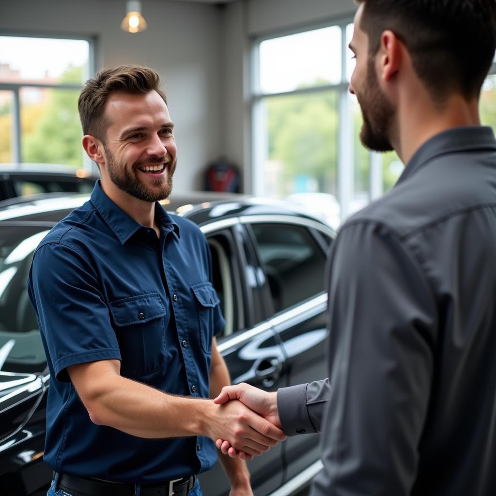 Satisfied Customer Receiving Their Detailed Car