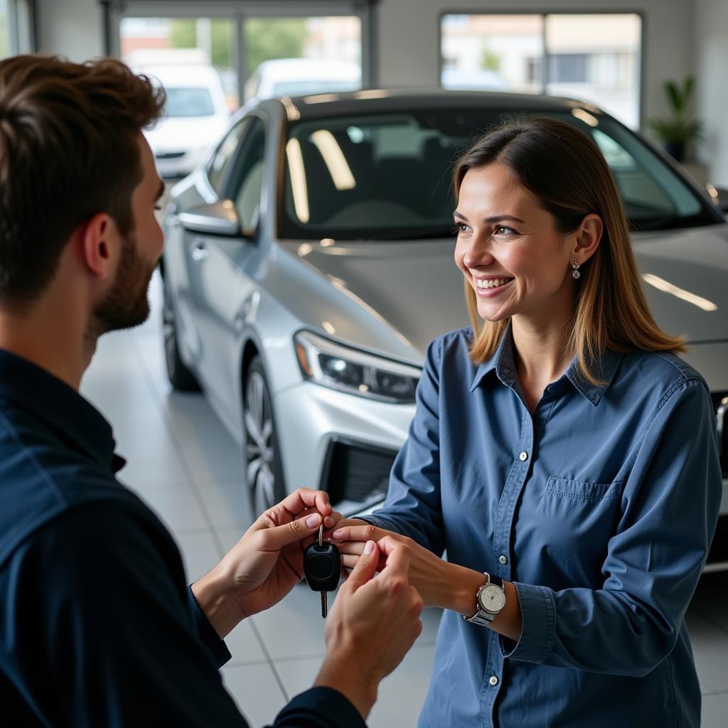 Happy Car Detailing Customer Receiving Keys