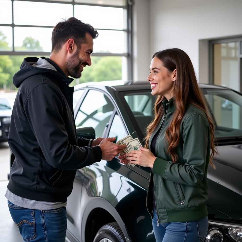 Happy Car Owner Tipping Detailer