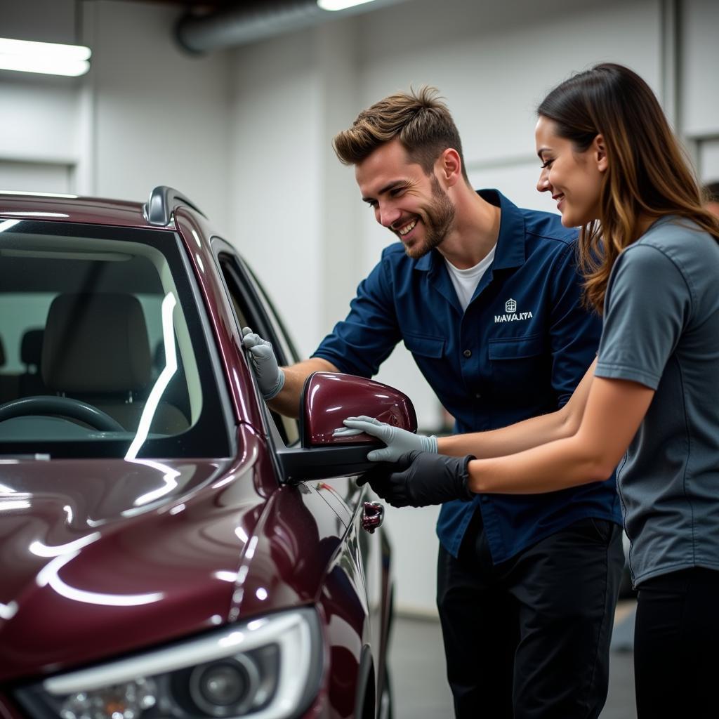 Happy Customer Inspecting a Detailed Car