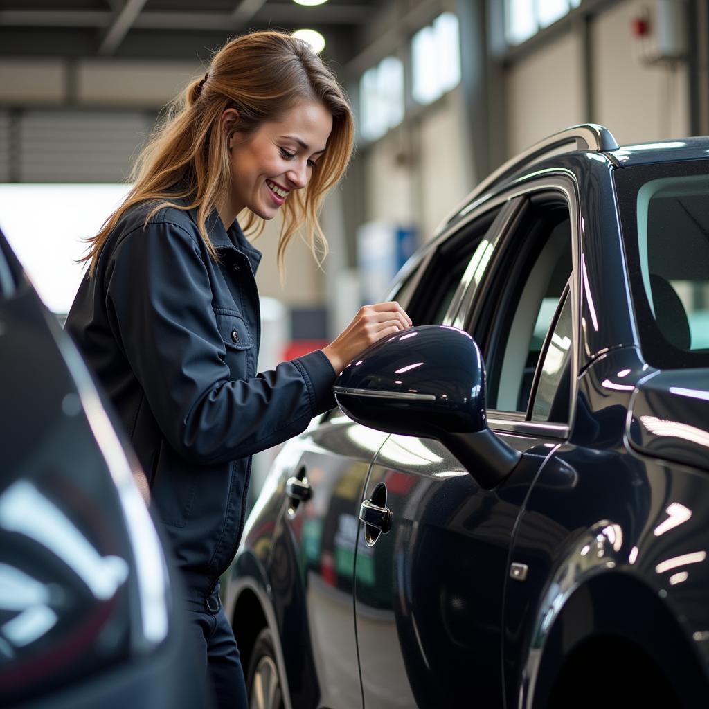 Happy Customer Inspecting a Detailed Car