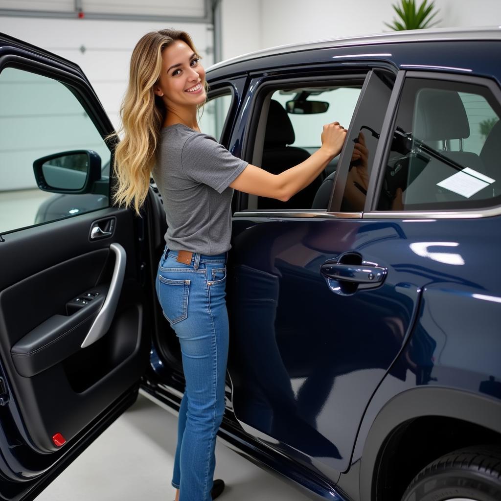 Satisfied Customer Inspecting Their Newly Detailed Car