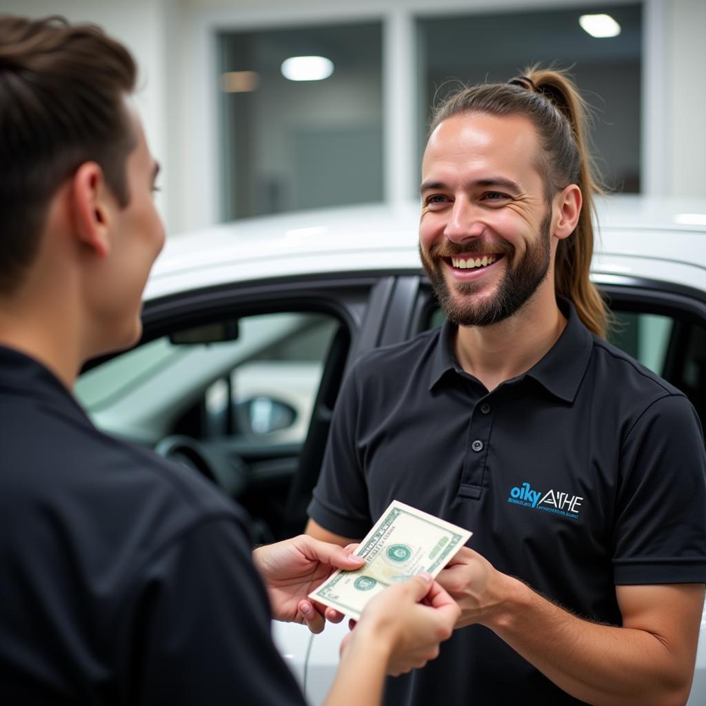 Happy Customer Tipping Car Detailer