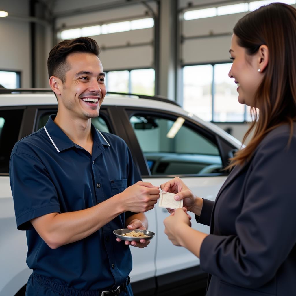 Satisfied Customer Tipping a Car Detailer