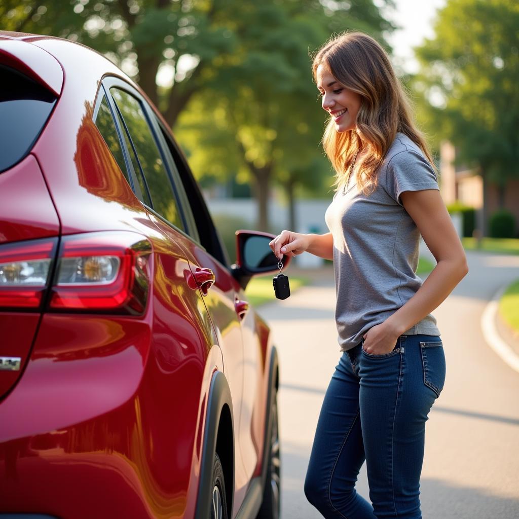 Happy customer admiring their freshly detailed car