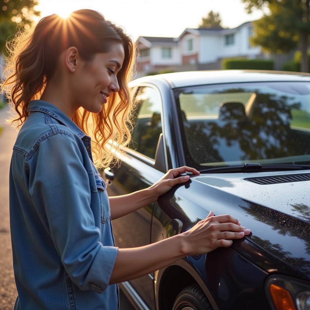 Satisfied Customer Admiring Their Detailed Car