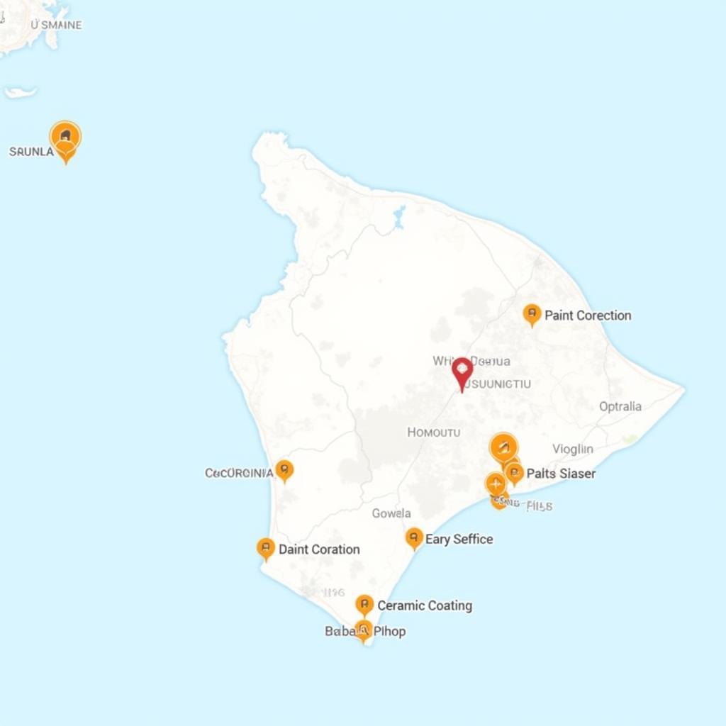 Map highlighting car detailing shops in Honolulu, Hawaii.