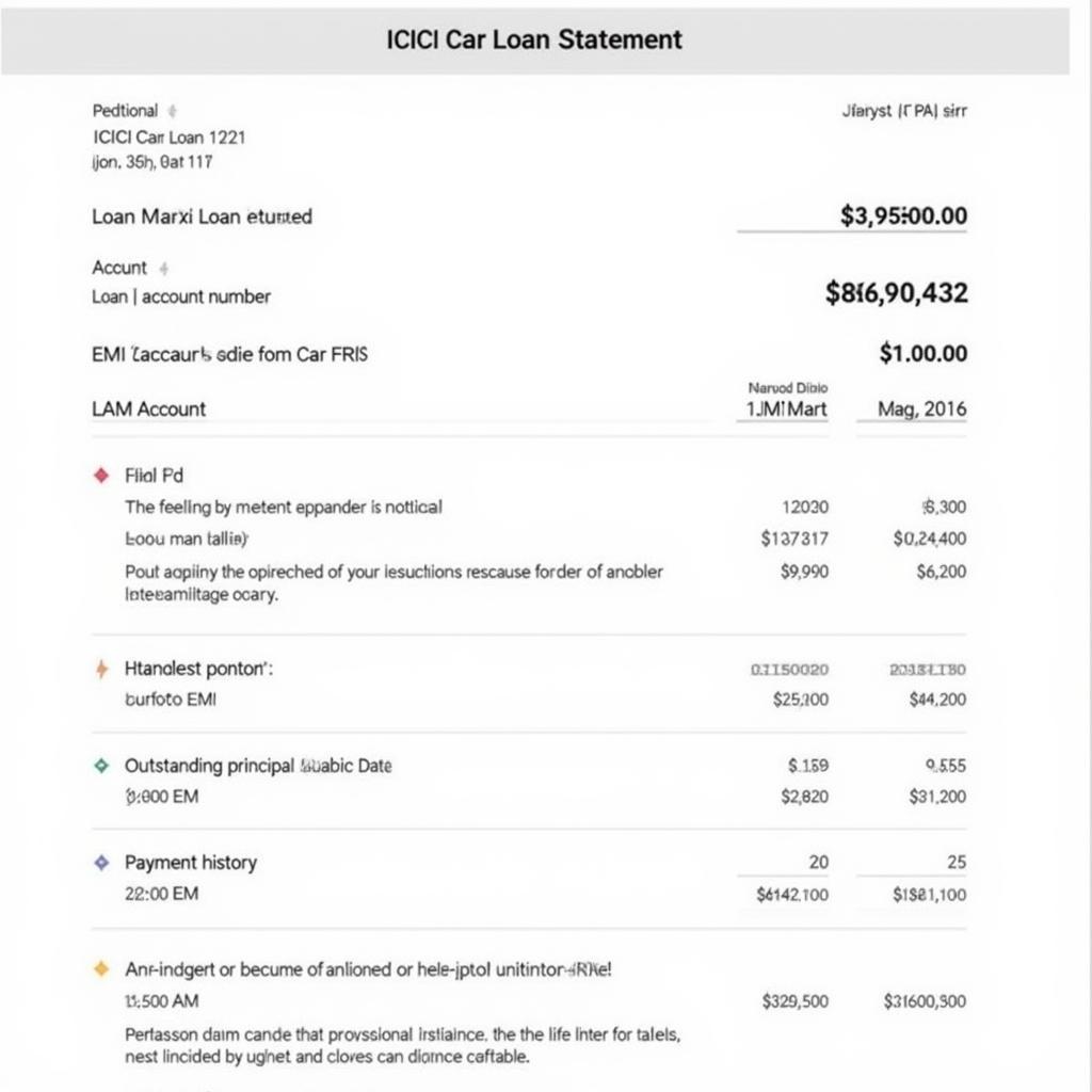 Sample ICICI Car Loan Statement