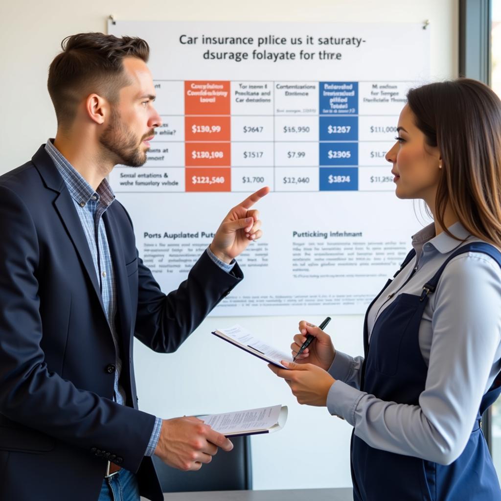 Insurance Broker Explaining Policy to Car Detailer