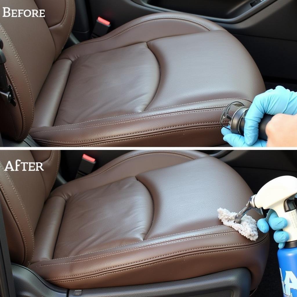 Interior Car Detailing: Close-up on Leather Cleaning