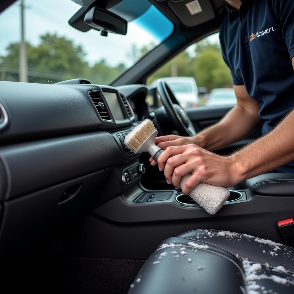 Interior car detailing involves deep cleaning and restoring all interior surfaces like seats, carpets and dashboard