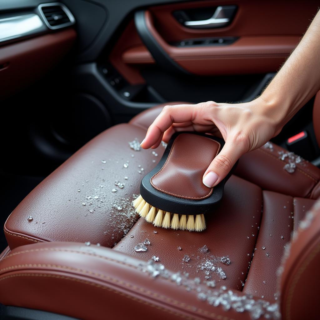 Interior Car Detailing Focusing on Leather Seats