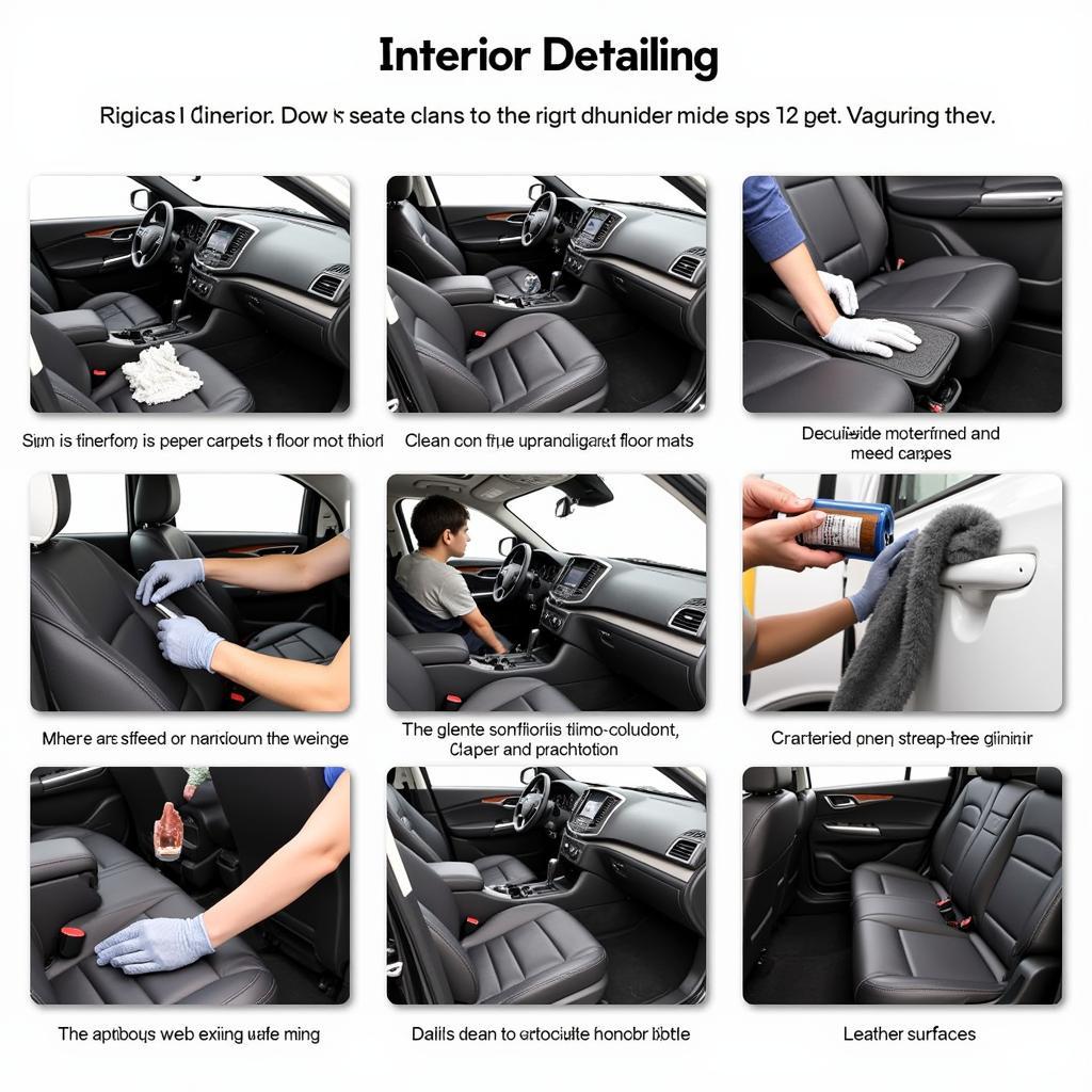 Interior car detailing process: vacuuming, cleaning, and conditioning.