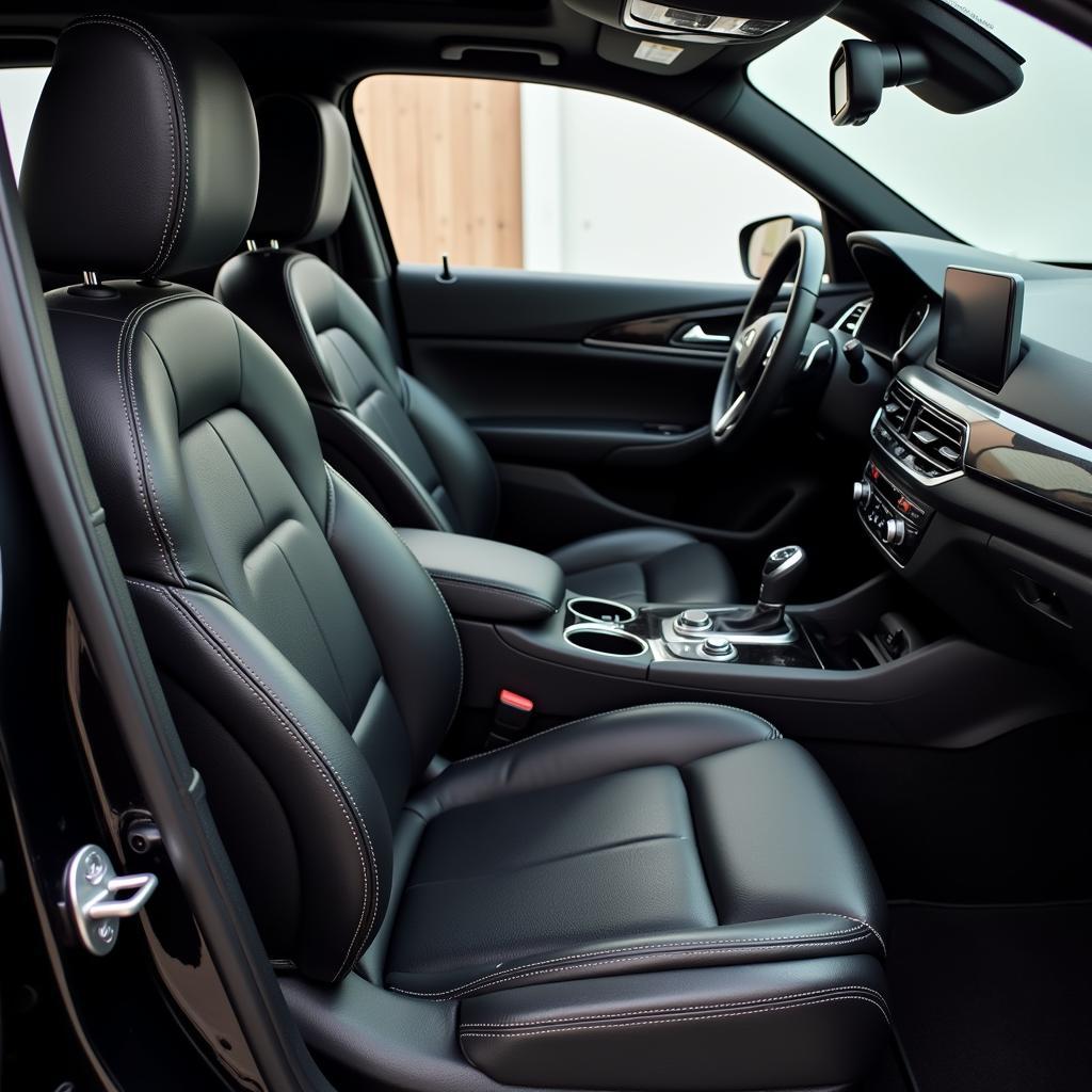 Interior Car Detailing Santa Monica: Spotless leather seats and pristine dashboard in a detailed car.