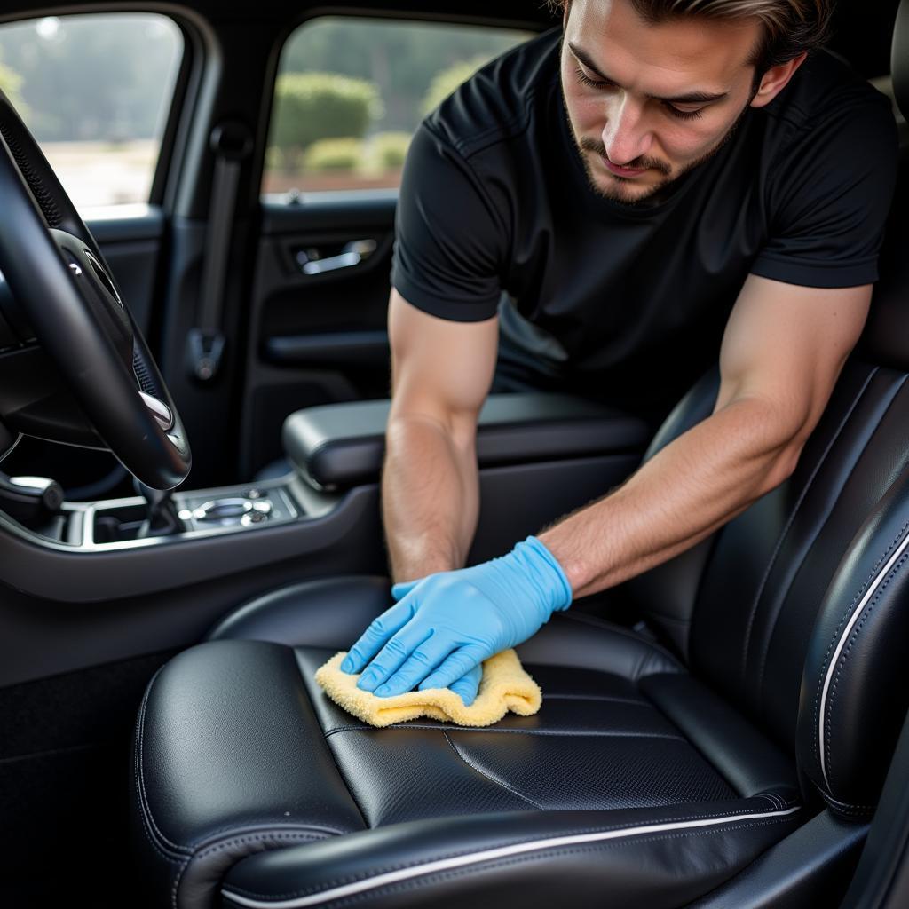 Cleaning and conditioning leather car seats in Woodland Hills