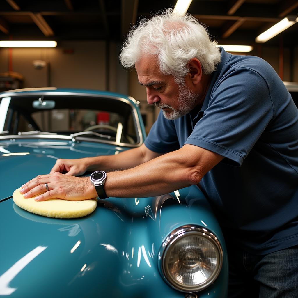 Jay Leno Applying Car Wax