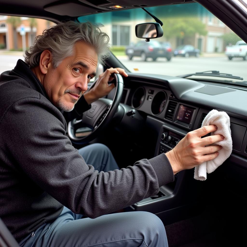 Jay Leno Cleaning Car Interior