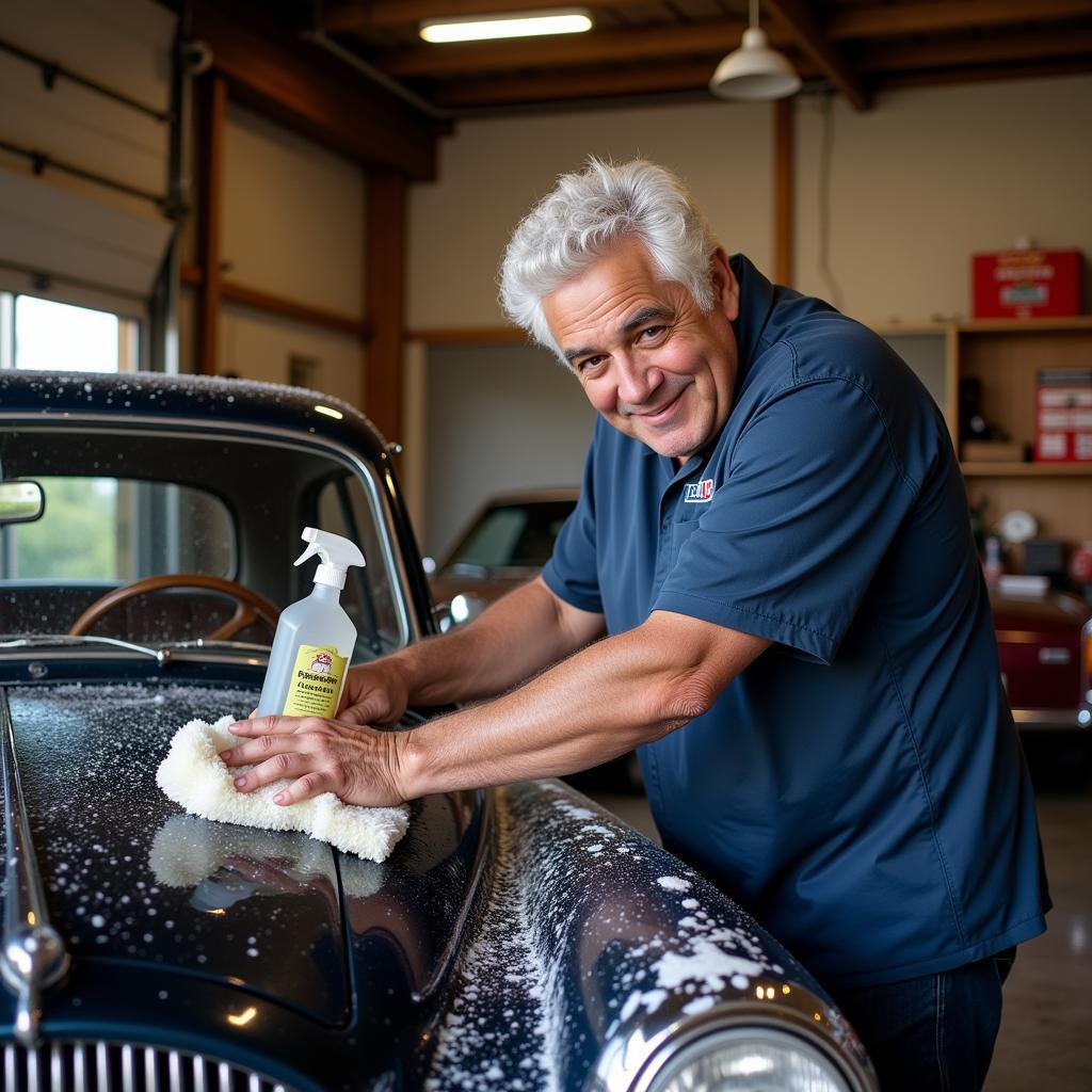 Jay Leno Hand Washing a Classic Car