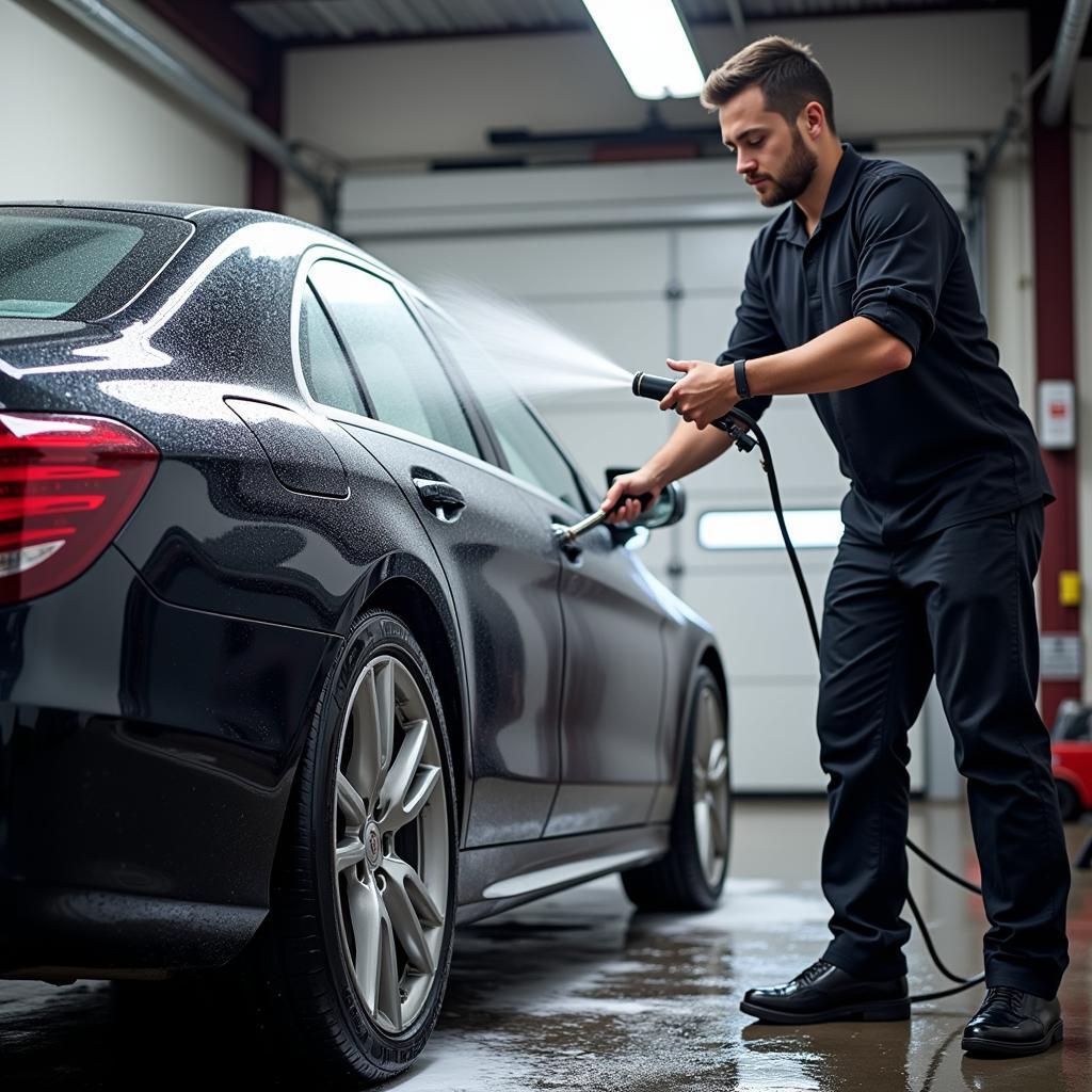 Exterior car wash at a detailing shop in Kennesaw