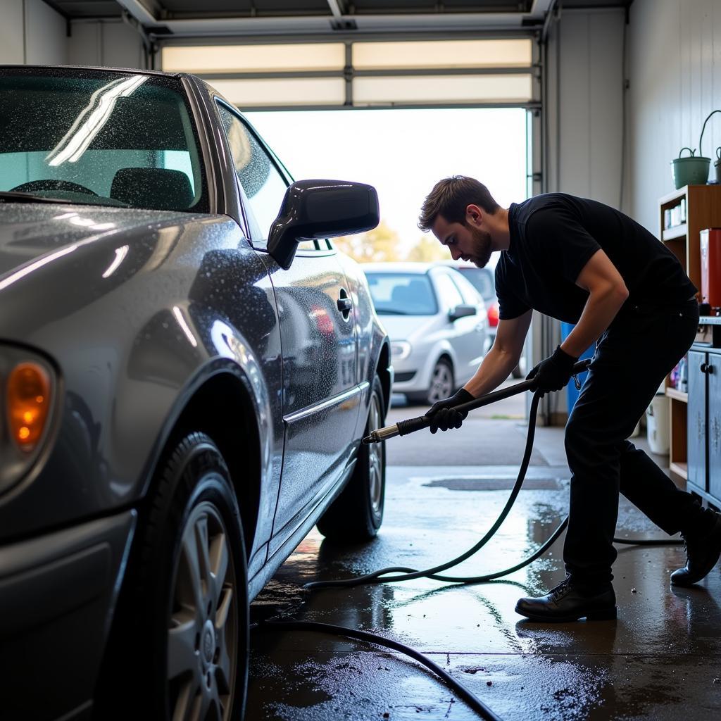 Professional car detailing service washing a car exterior in Lexington, KY