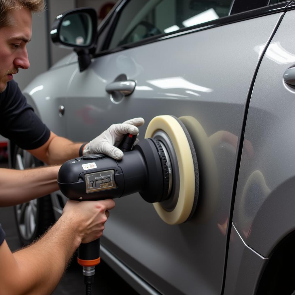 Car paint correction being performed by a detailer in Lexington, KY