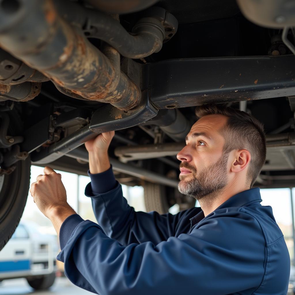 Mechanic Inspecting a Car's Undercarriage