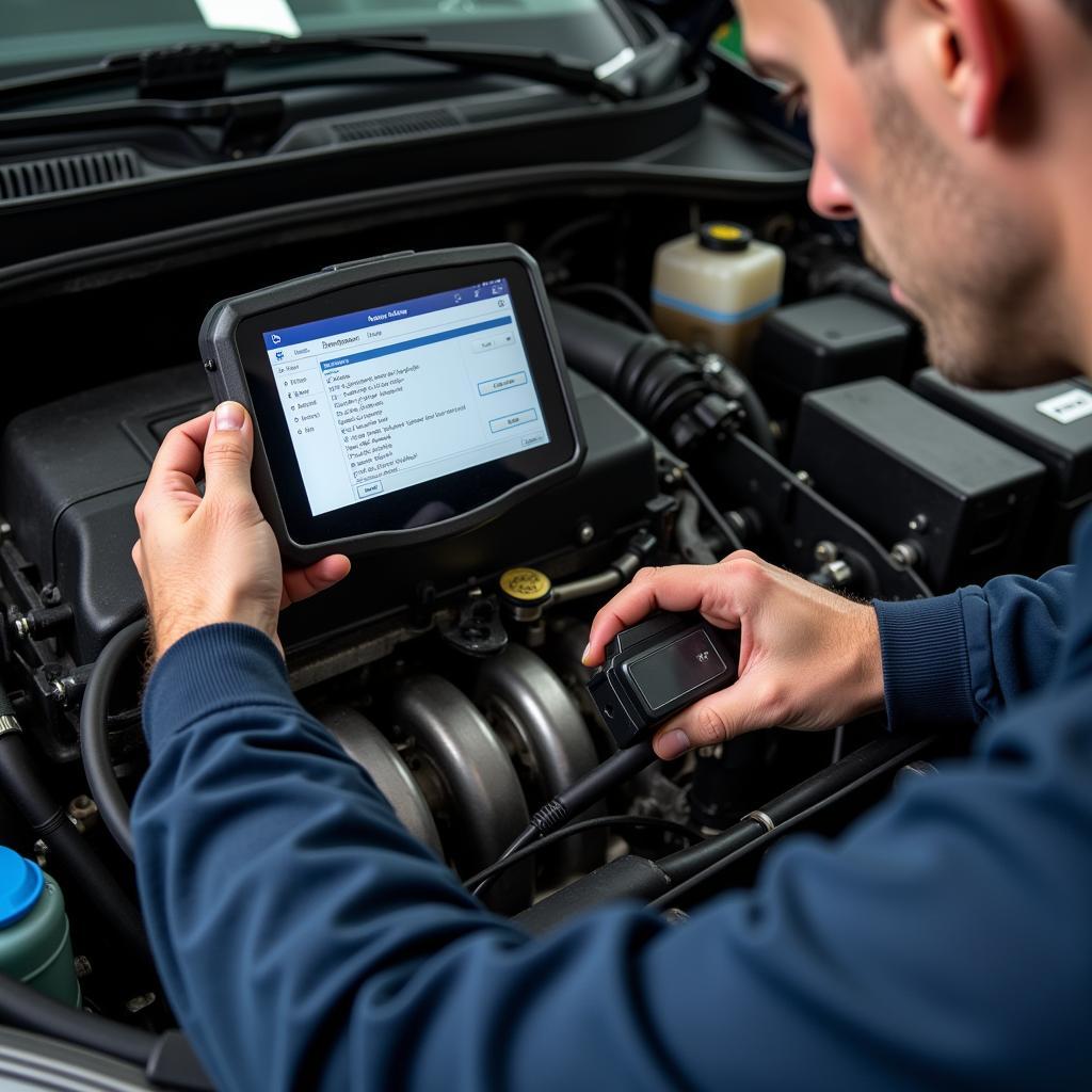 Mechanic Inspecting Engine