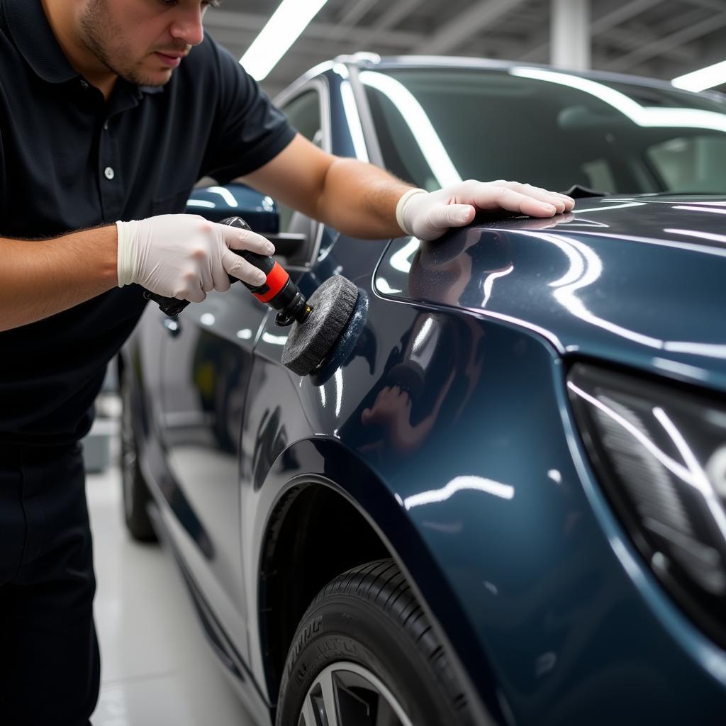 Mexican Car Detailer Applying Ceramic Coating