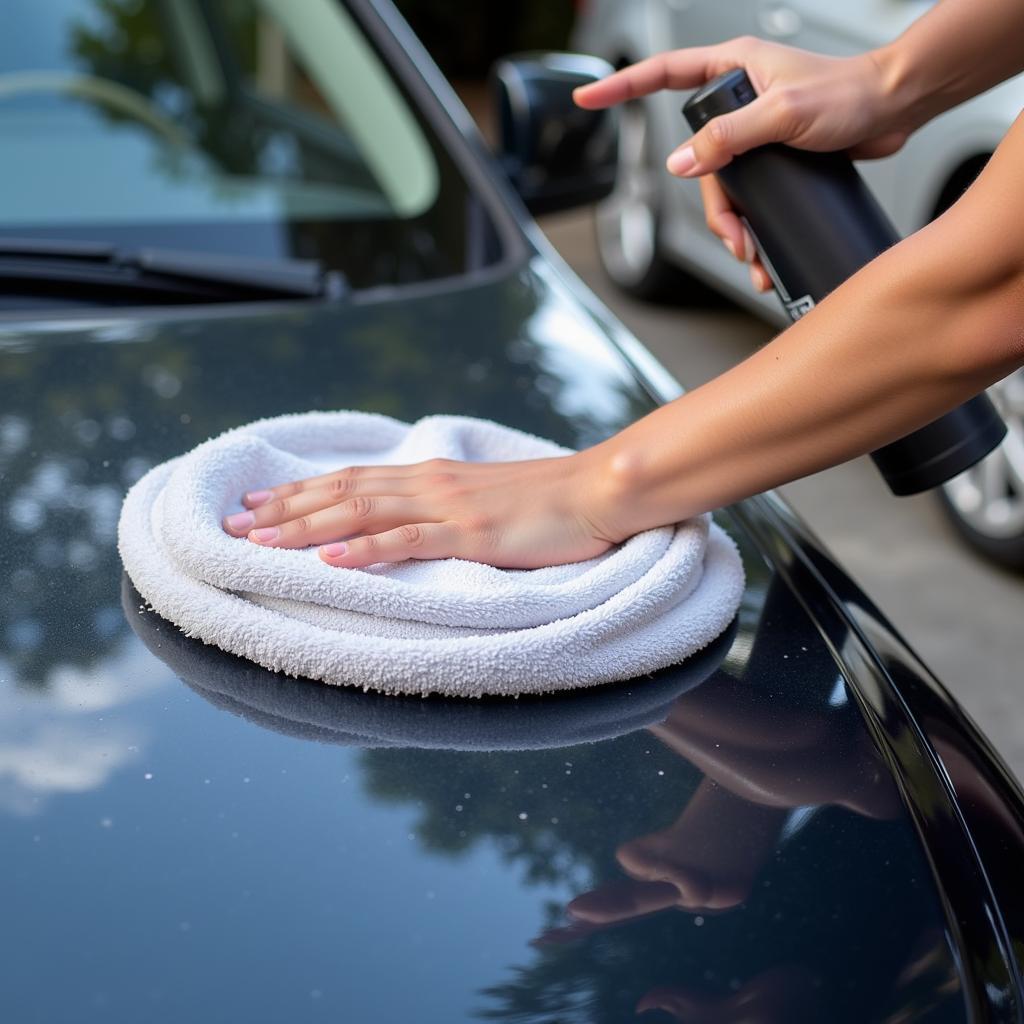 Buffing Car with Microfiber Towel