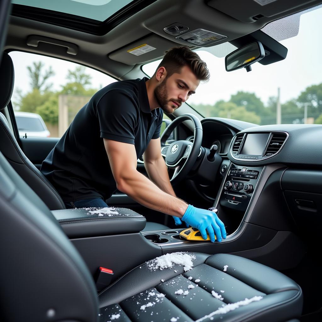 Mobile Car Detailer Working on Car